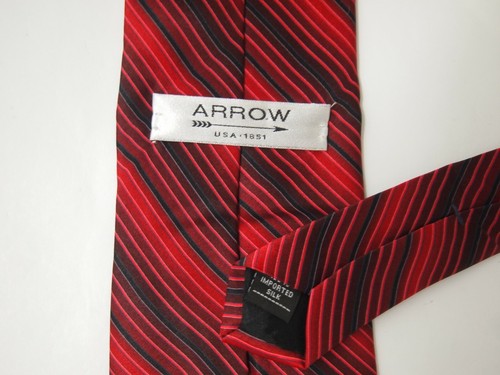 Arrow Mens Necktie Tie Red Black Striped 61" Long - Picture 3 of 4