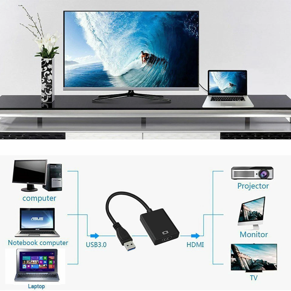 USB 3.0 Auf HDMI 1080P HD Adapter Kabel Video Konverter Für PC HDTV TV Laptop - Bild 4 von 4