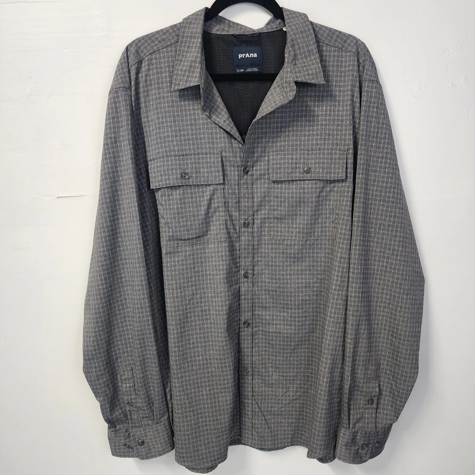 Prana Garvan Long Sleeve Shirt Gray Button Up Men's Size XL Gray Pockets Outdoor