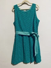 Garnet Hill Dress Womens 18 Embroidered Eyelet Belted Sleeveless Cottagecore