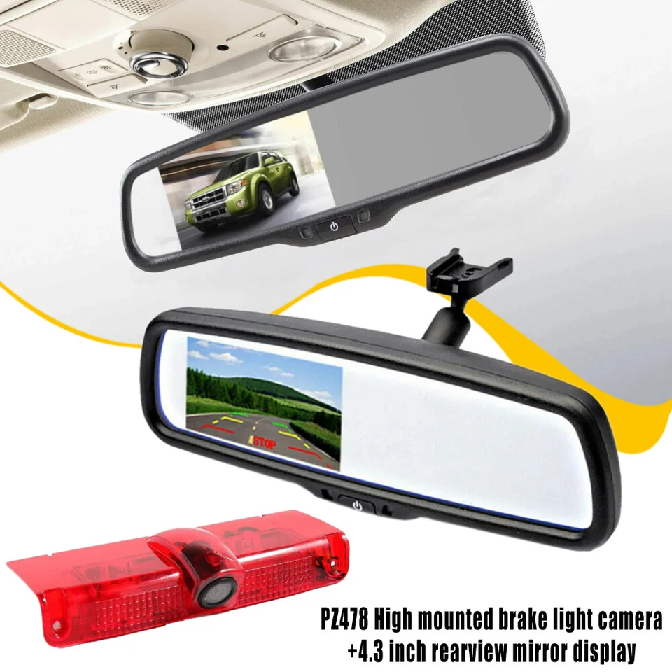 4.3" Mirror Monitor Brake Light Backup Camera For GMC Savana Chevy Express Van - Image 3 of 4