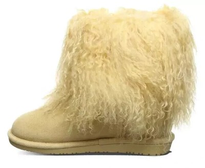Bearpaw Boo Gray Shearling Wool Line Curly Lamb Fur Mongolian Sherpa Boots 7