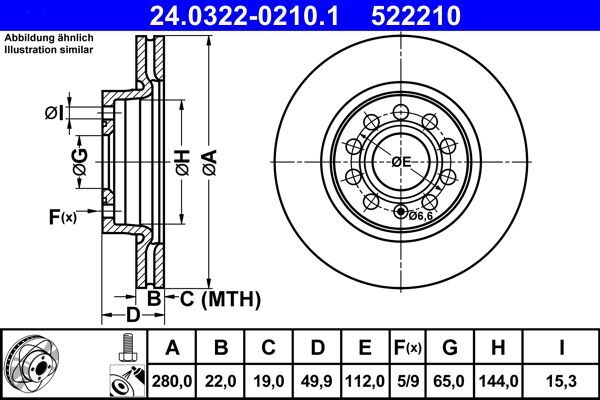 2X ATE 24.0322-0210.1 Bremsscheibe FüR Audi Seat Skoda VW-image