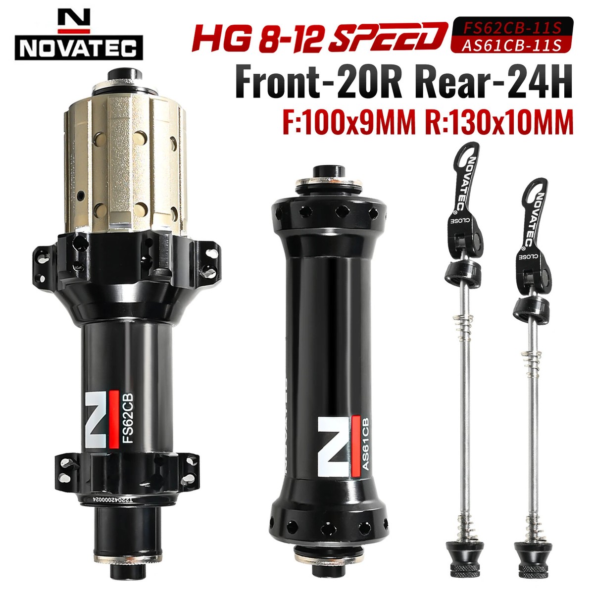 Novatec AS61/FS62CB Road Bike Front 2 Rear 4 Bearing Carbon Hub