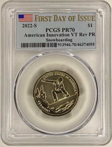 2022-S American Innovation VT Reverse Proof Snowboarding FDOI PCGS Cert PR70 - Picture 1 of 2