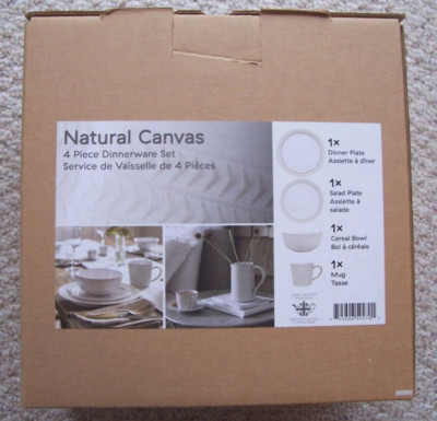 Denby Natural Canvas 4 Pc White Dinnerware Set Dinner & Salad Plate Bowl Mug