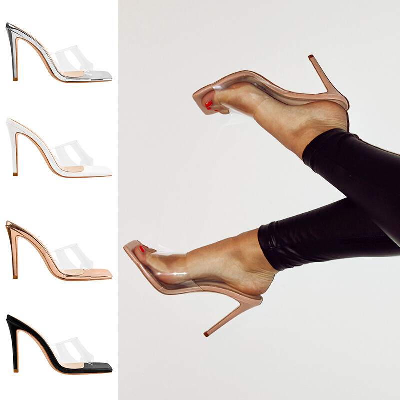 PANTOFOLA D’ORO Onlymaker sandali ciabatte donna data punta aperta pvc trasparente tacco alto stiletto