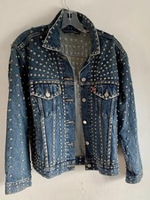 Levi Blue Denim Vintage Unisex Long Sleeves Metal Studded Jacket Size: Medium