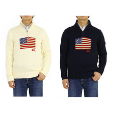 Polo Ralph Lauren Boy's 1/2 Zip Pullover USA Flag Sweater - 2 color options -