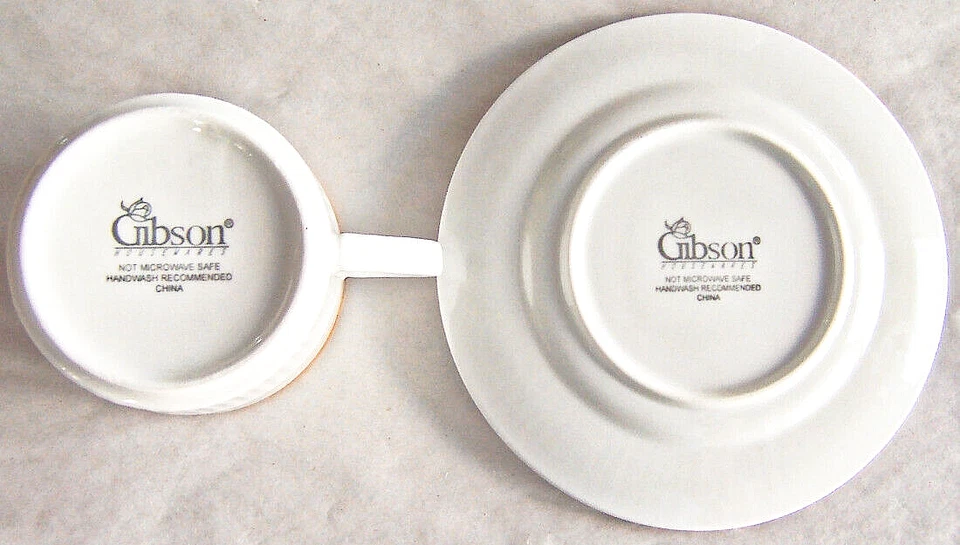 Gibson Black Tie Gold 8 oz CUP & SAUCER, White with Gold Trim, Ribbed Design - Image 2 of 3