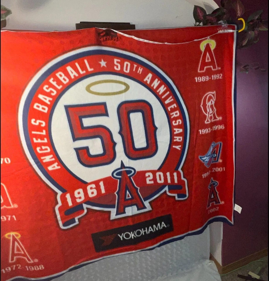 Fans Rare 50 Year Anniversary Of Memories California Angels Red Throw Blanket - Image 4 of 4