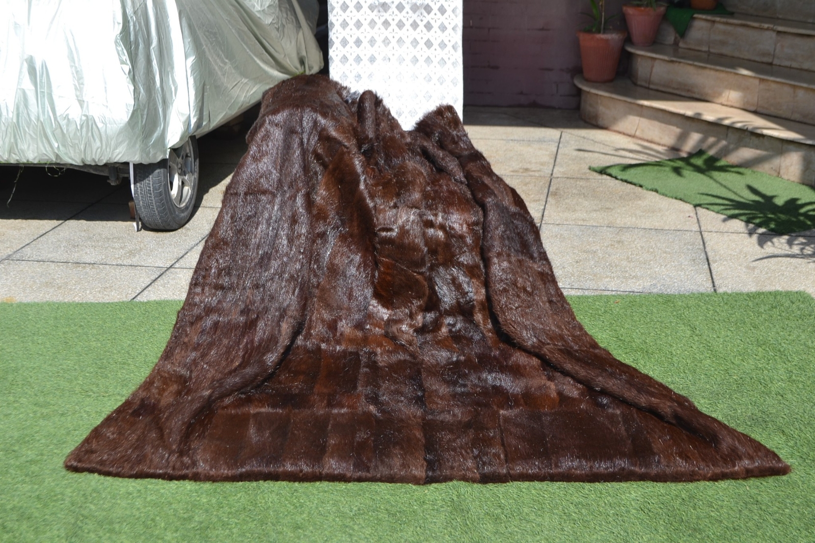 Genuine Real Natural Nutria Beaver Fur Blanket King Size throw 83"x73" Rug 4733 eBay