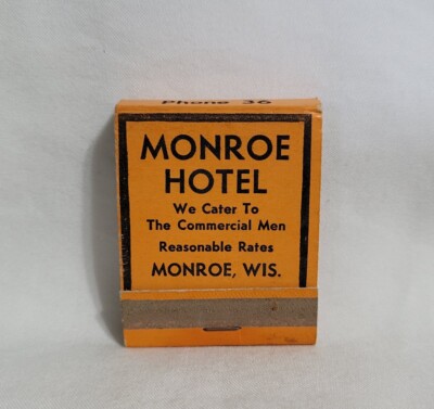 Vintage Matchbook Monroe Hotel Bar Wisconsin Advertising Matches Full
