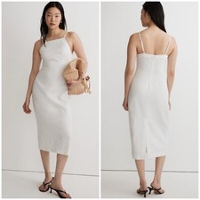 MADEWELL Goldie Midi Dress  100% Linen White Sleeveless Slit  Size 6 NWT