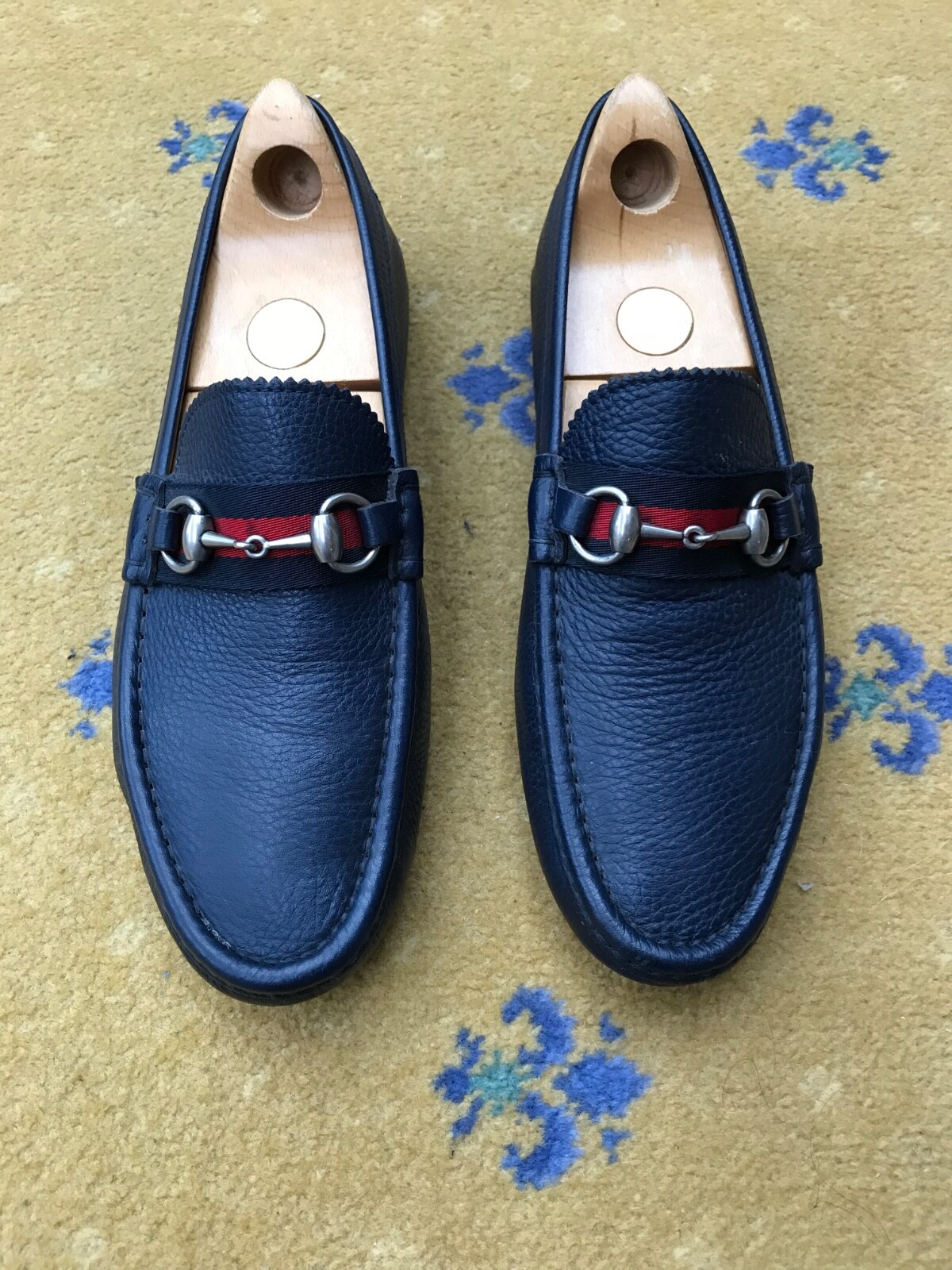 Gucci Leather Horsebit Web Blue Red Shoes Loafers Drivers Mens US 9 UK 8.5 42.5 thumbnail 4