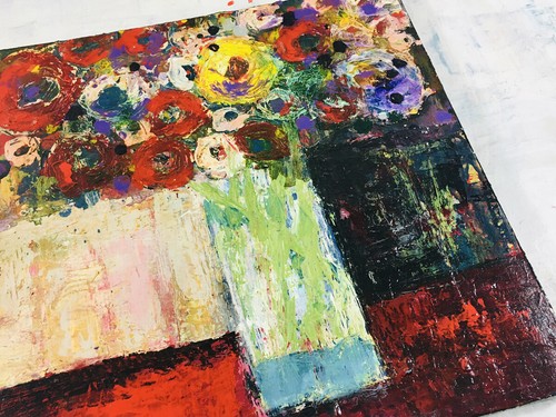 Flower Painting Original Floral Roses Poppies Yellow Canvas Art Miz Katie - Picture 5 of 20