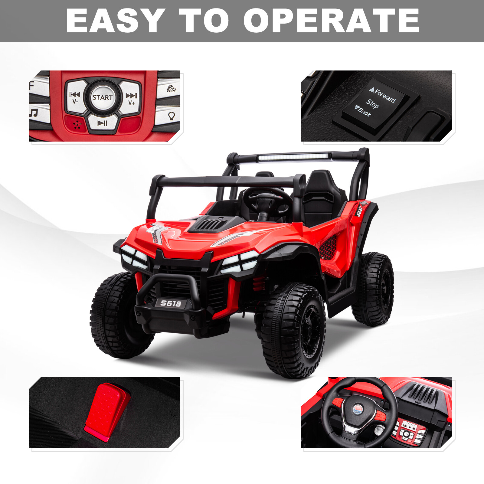 ZEOPHOL 24V Kids Ride On Car UTV Truck 4WD 2-Seater Electric 80W*4 Off-Road Car