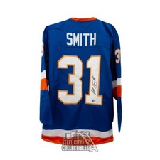 Billy Smith Autographed New York Custom Blue Hockey Jersey - BAS