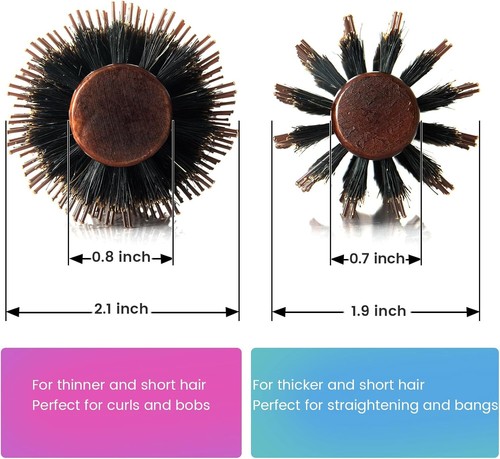 Boar Bristle Round Hair Brush Set with Nylon Pin, Wooden Handle for Straightenin - Picture 3 of 7