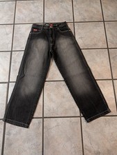 Y2K SouthPole Red Tab Youth Jeans Size 16 Black Faded Wide Leg RN82628