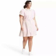 Alexis x Target Pink Stripes Tulip Sleeve Linen Belted Shirt Dress size 3X