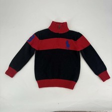 Polo Ralph Lauren Big Pony Sweater Full Zip Boys 6 Red/ Navy Blue Cotton 3