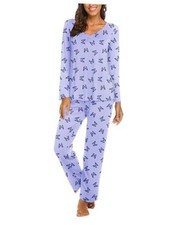 Womens Pajama Sets 2 Piece Lounge Set Fall Winter XX-Large Blue Butterfly