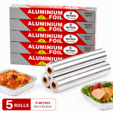 5 Pack Aluminum Foil Rolls 5m x 45.5cm Heavy Duty Kitchen BBQ Baking Wrap