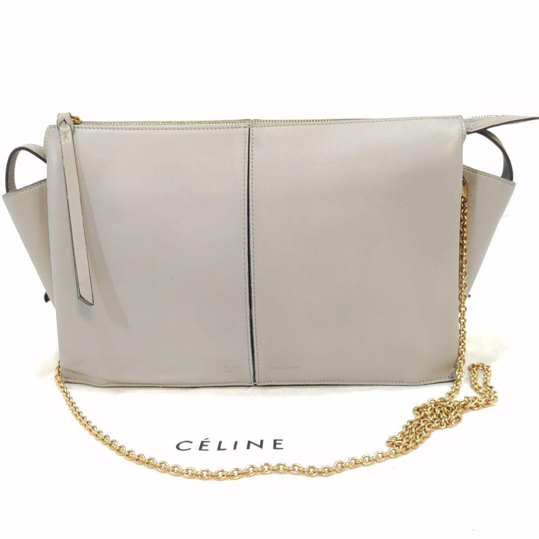 Celine Shoulder Bag Leather Gray Authentic I0719792