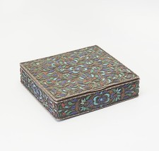 Beautiful antique sterling silver multi color enamel large trinket box Greece