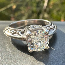 Unmarked Sterling Silver Engagement-Style Ring SZ 5.75 w Side Details  6.5mm CZ