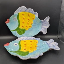 Summer Stock Fish Shaped Serving Dish Platter Set of 2 Ceramic Colorful 13"