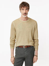 John Varvatos Camden Mesh Stitch Sweater Men's S Sand Crew Neck Pullover L/S