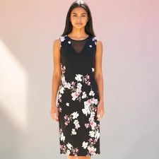 White House Black Market Dress Women  s M Black Pink Floral Sleeveless NWT 130