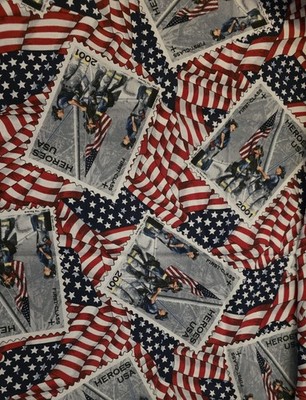 VTG VIP Cranston Heroes Stamp & Coordinating Navy w/Stars Fabric 100% Cotton