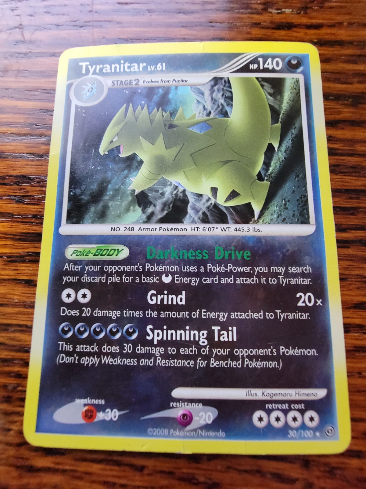 Tyranitar Lv.61 30/100  Stormfront Holo Rare Pokemon Card TCG  2008 PL