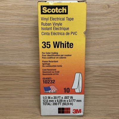 Scotch Vinyl Color Coding Electrical Tape 35 White 1/2  X20 Ft X.007(Pack of 10)