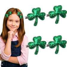 St. Patrick's Day Glitter Shamrock Hair Clips for Girls - 4 Pack