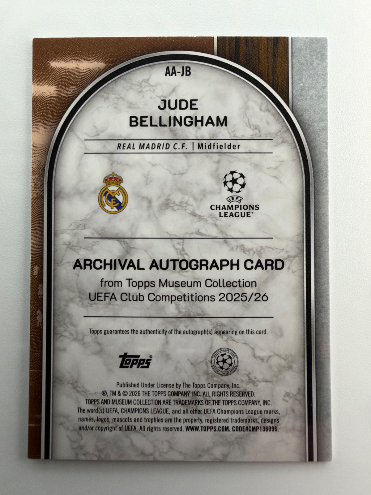 2026 Jude Bellingham Museum Collection Archival Auto /75 view 2