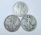 LOT OF 3 WALKING LIBERTY SILVER HALF DOLLARS 90% SILVER FREE SHIPPING #10435
