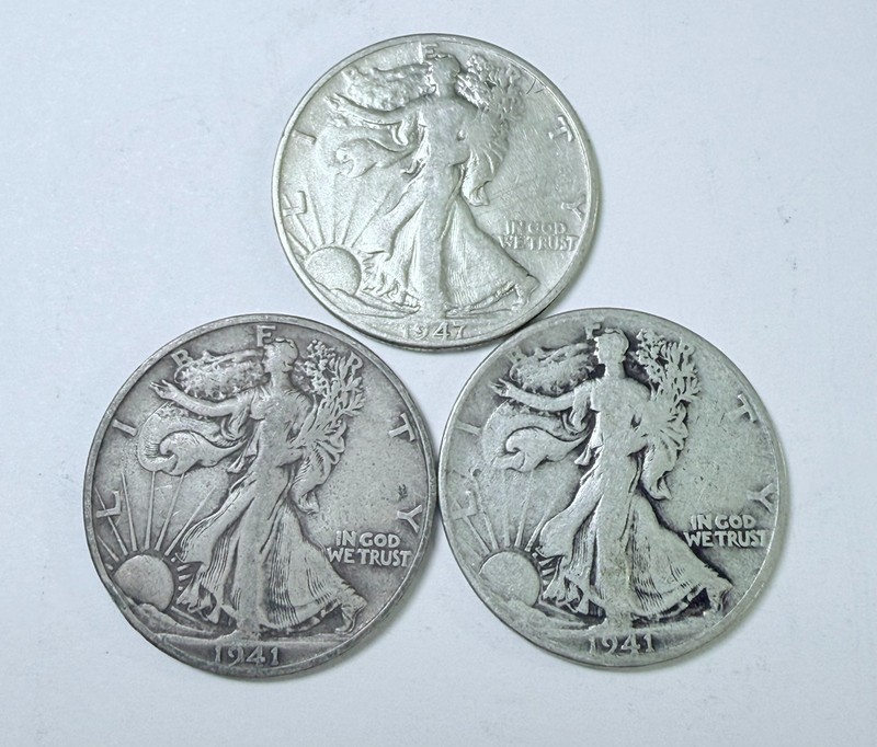 LOT OF 3 WALKING LIBERTY SILVER HALF DOLLARS 90% SILVER FREE SHIPPING #10435