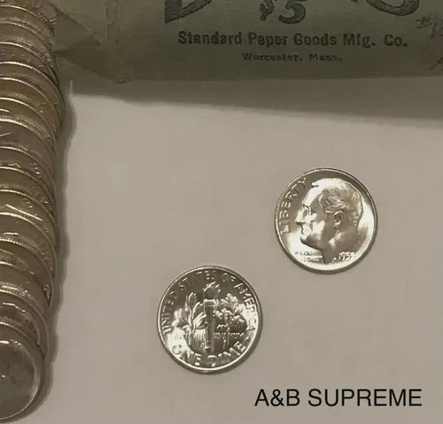 (1) 1946-1964 Roosevelt Dime From OBW Roll Estate CHOICE-GEM Bu Unc. 90% Silver