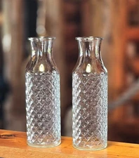 Vintage Set of 2 Diamond Cut Bud Vase Clear