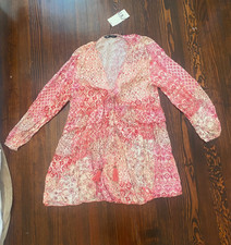 NWT Zara Dress Size Medium Pink Floral Paisley Satin Boho Short Mini