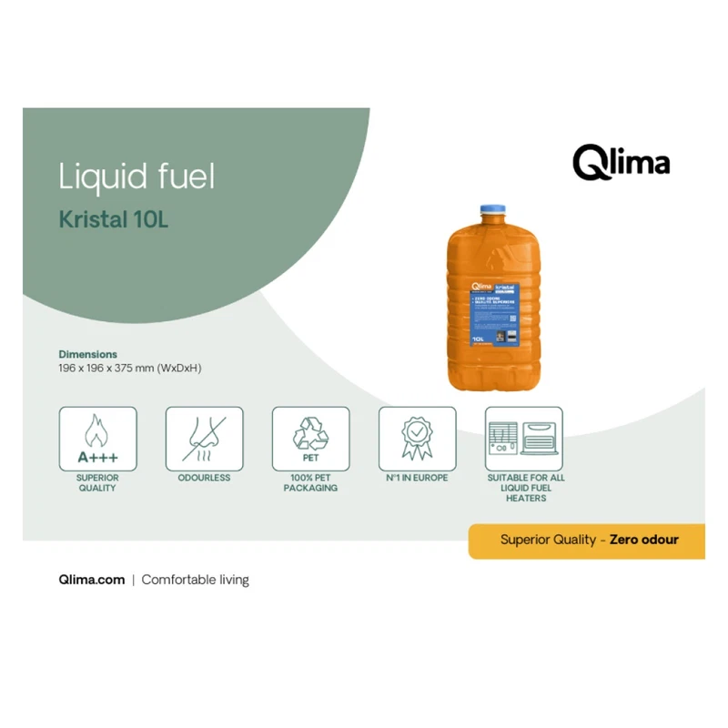 Combustibile Liquido Stufe QLIMA Kristal 10 Litri Paraffina Inodore Tanica A+++, fotografia 7 di 9