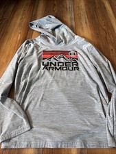 Under Arnour Long Sleeve Hooded Shirt Dri Fit Size Youth Large Gray
