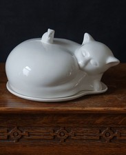 Vintage Ceramic Cat Cheese Dish Dome Plate Made in Portugal