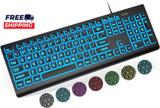 Large Print Backlit Keyboard Wired USB Lighted Computer Keyboards with 7-Color