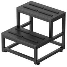2 Step Stool Heavy Duty Steel Frame Wooden Steps 500lbs Load Capacity