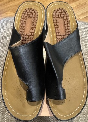 Womens Aomigoct Black One Toe Orthpopedic Wedge Sandals 7M